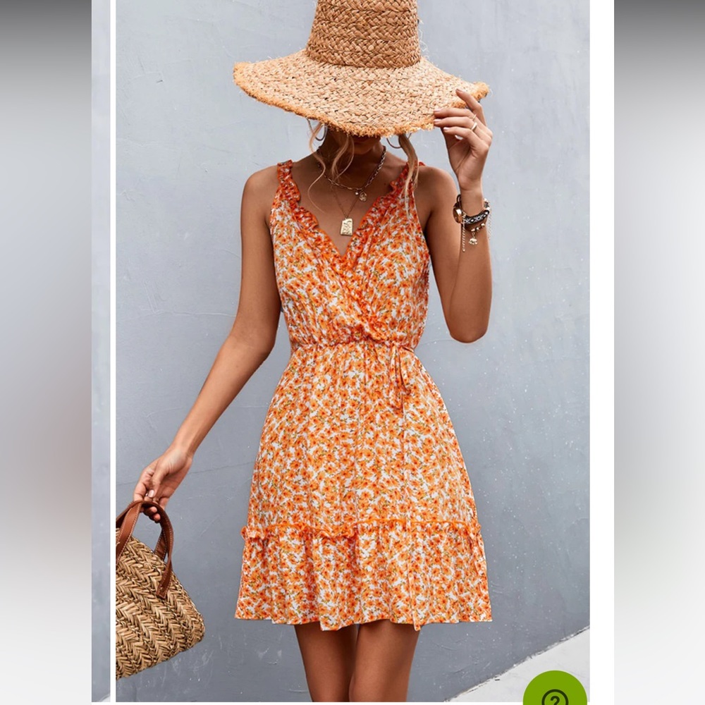 Beachsissi V Neck Floral Print Frill Sleeveless Casual Dress Small NWT